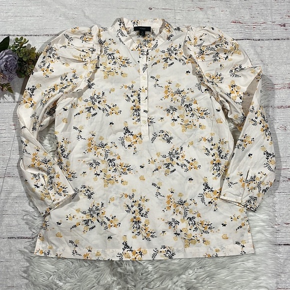 J. Crew Puff Sleeve Budding Floral Yellow Blouse - Picture 2 of 10